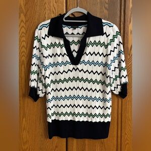 Talbots Multicolor Zigzag V-Neck Sweater